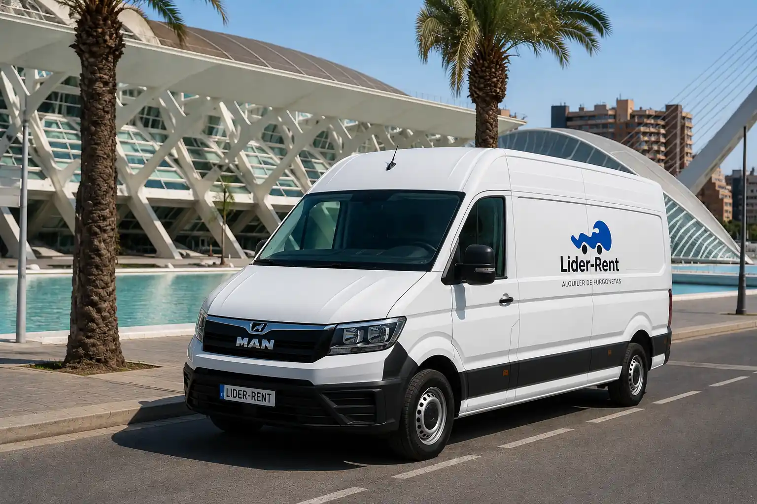 Furgoneta de gran volumen Lider-Rent en Valencia junto a la Ciudad de las Artes y las Ciencias