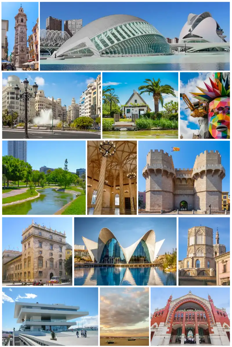 Collage con los principales monumentos y lugares turísticos que ver en Valencia